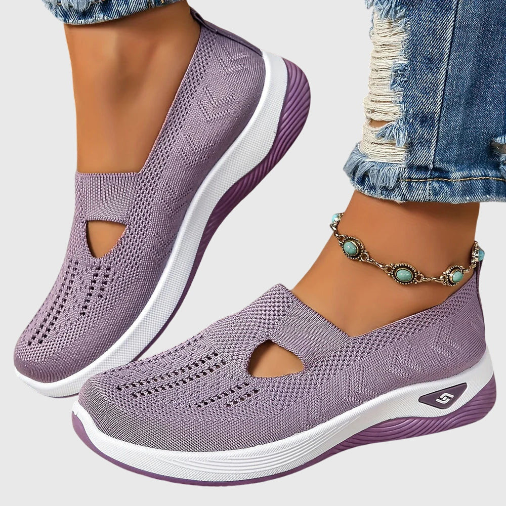 Cut Out Mesh Knit Slip On Wedge Sneakers
