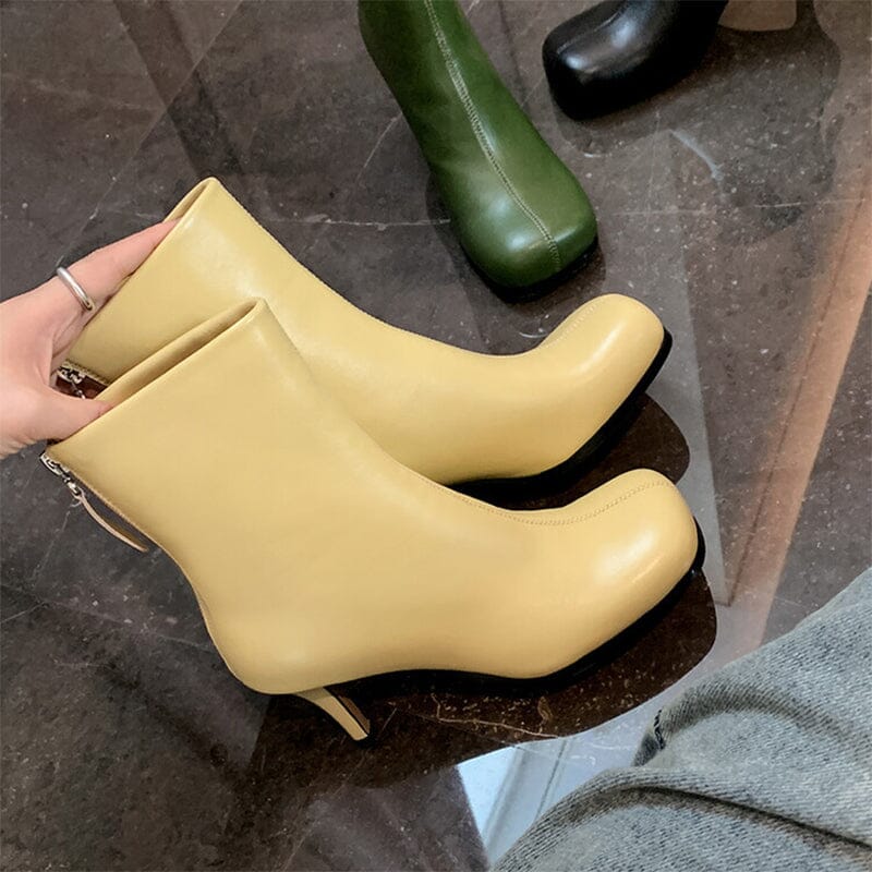 Sheepskin Slimming Boots Elegant Glove-Like Ankle Boots Sculptural Heel Back Zipper Boots