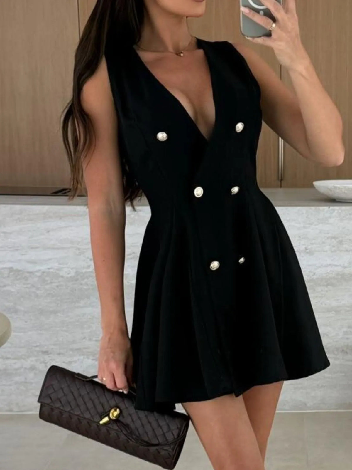 Sleeveless Double-Breasted Mini Dress