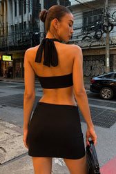 Sexy Cowl Neck Metal Detail Fitted Mini Dress