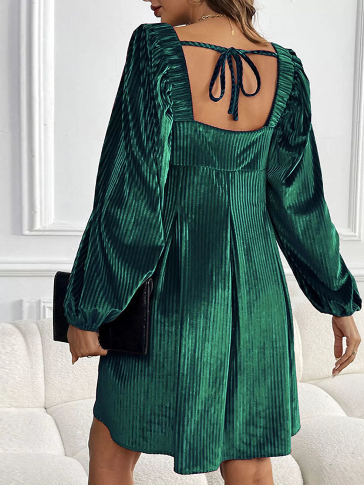 Velvet Square Neck Long Sleeve Dress