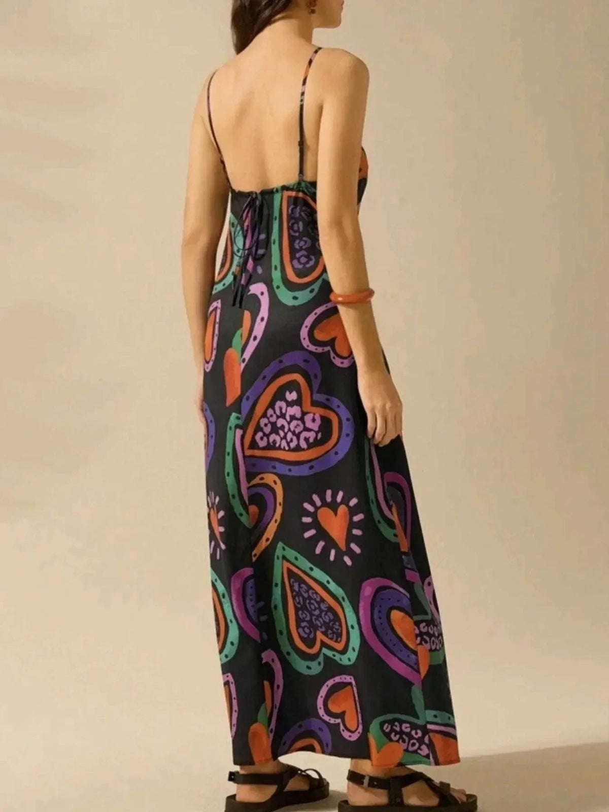 Palm Leaf Print Halter Neck Sleeveless A-Line Maxi Dress 7