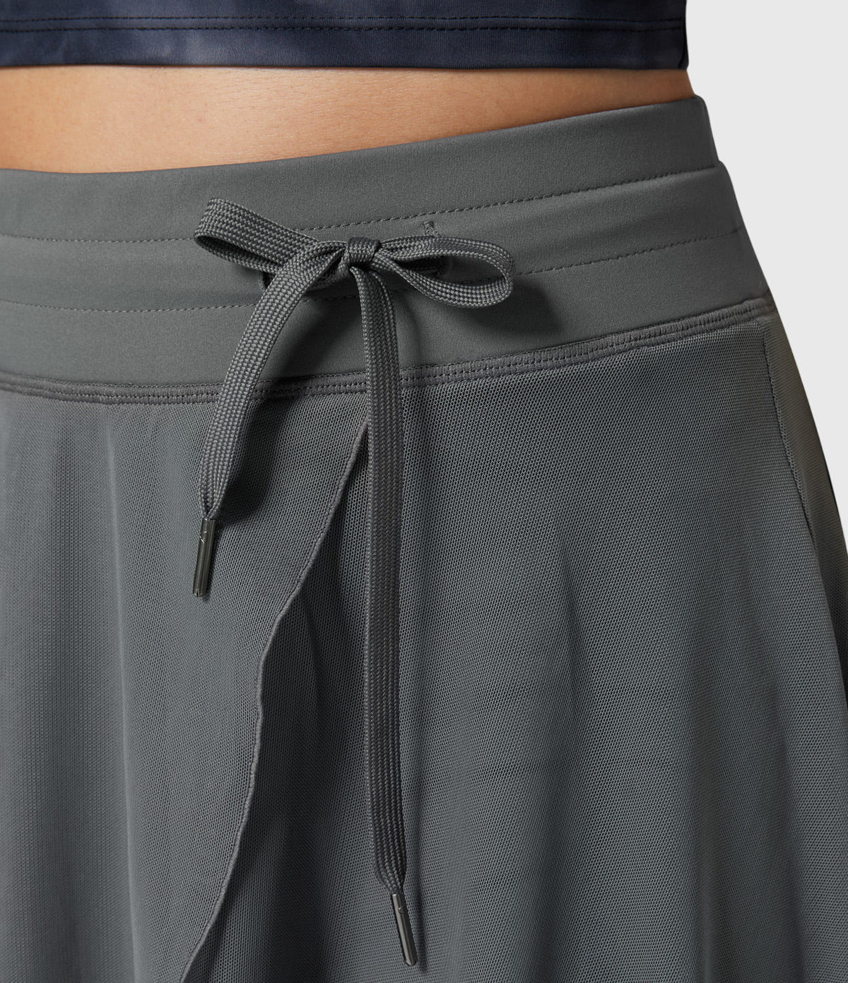 High Waist Drawstring Front Slit A-Line Midi Skirt