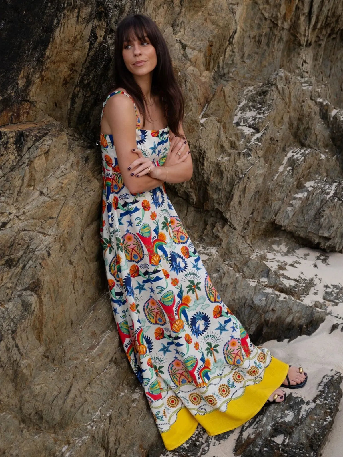 Novelty Print Square Neck Sleeveless Border Hem Maxi Dress 7