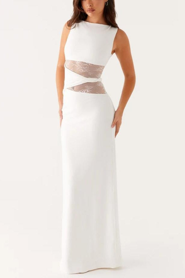 Slim Sheer Lace Paneled Maxi Lace Dress 2