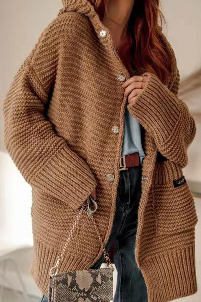 Pocket Hooded Button Oversized Cardigan