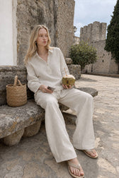 Linen Polo Collar Relaxed Blouse