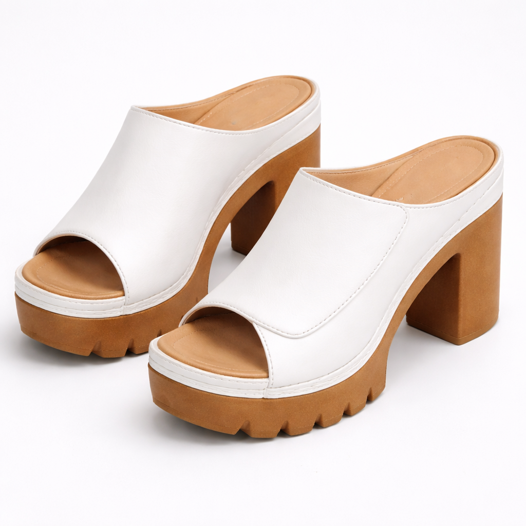 Open Toe Chunky Platform Block Heel Mules