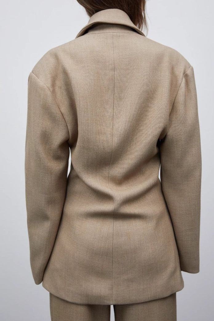 Herringbone Notch Lapel Double Breasted Oversized Wrap Front Blazer 4