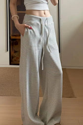 Thin Stripe High Waist Loose Straight Slouchy Pants