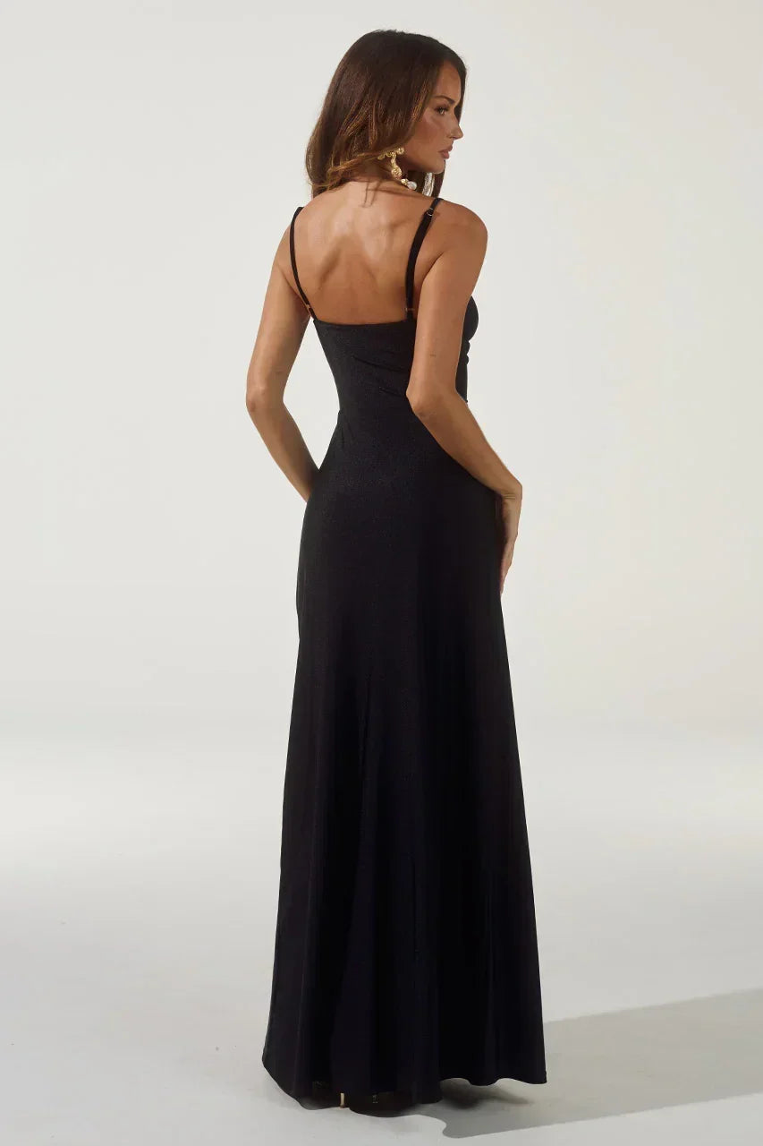 Plunge Ring Cut Out Spaghetti Strap Column Maxi Dress 2