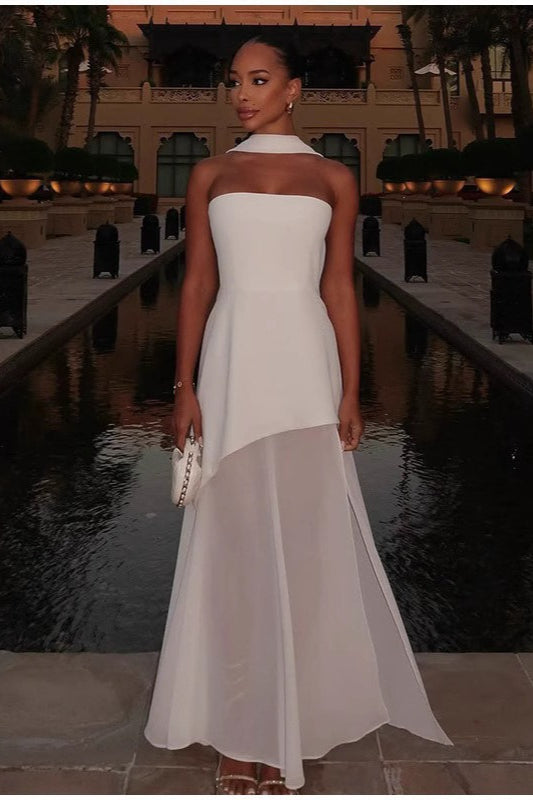 Strapless Chiffon High Split Maxi Dress