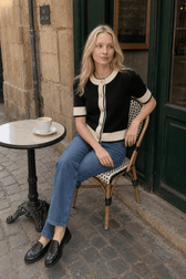 Black White Contrast Slim Cardigan