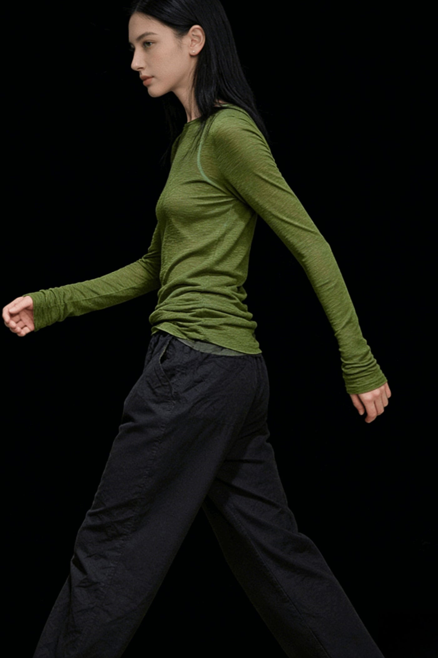 Ribbed Crew Neck Long Sleeve Top