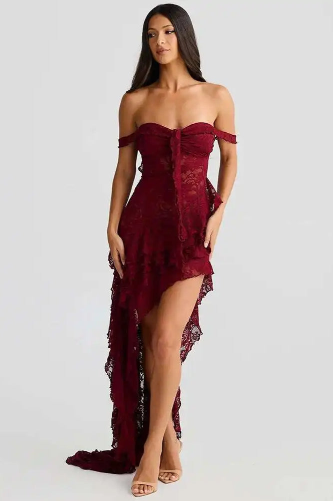 Lace Ruffle Off Shoulder Midi Dress 4