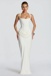 Solid Square Neck Ruched Panel Bodycon Party Dress