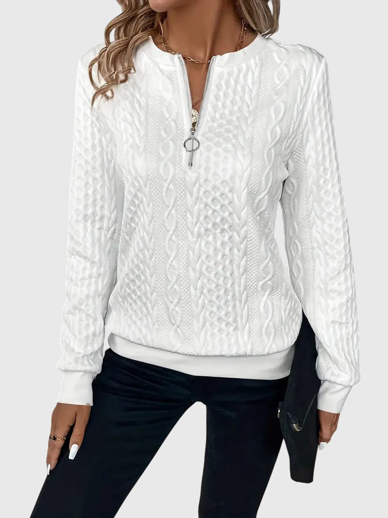 Quarter Zip Cable Knit Long Sleeve Sweatshirt