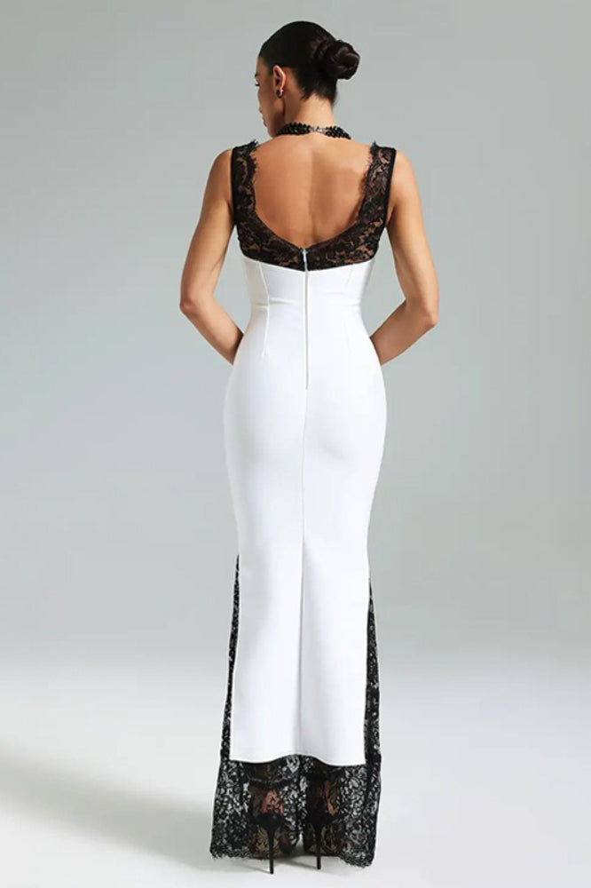 V-Neck Lace Panel Bodycon Mini Lace Dress