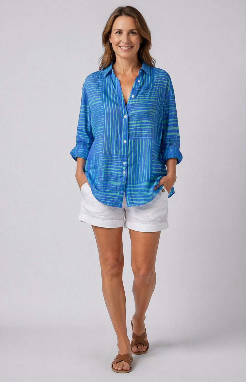 Striped Collared Long Sleeve Button Front Shirt