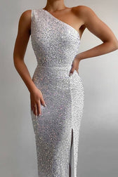 Split One Shoulder Maxi Sequin Dress 3