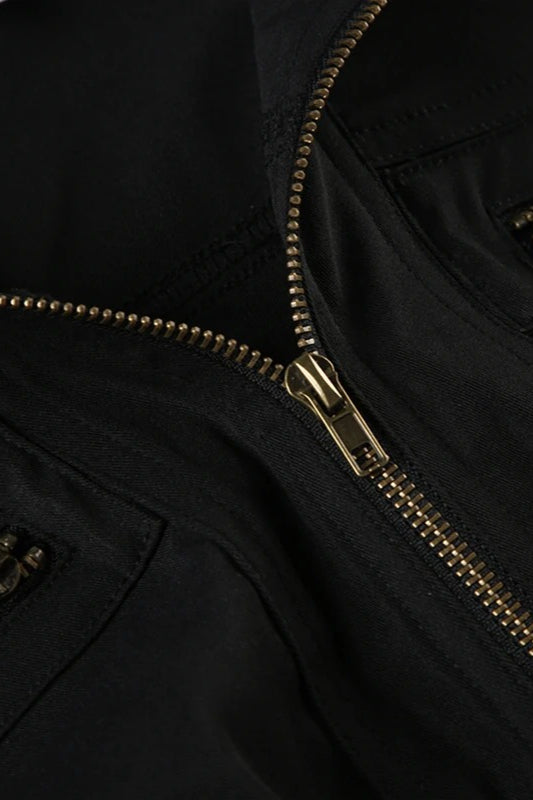 Casual Girdling Waist Black Jacket