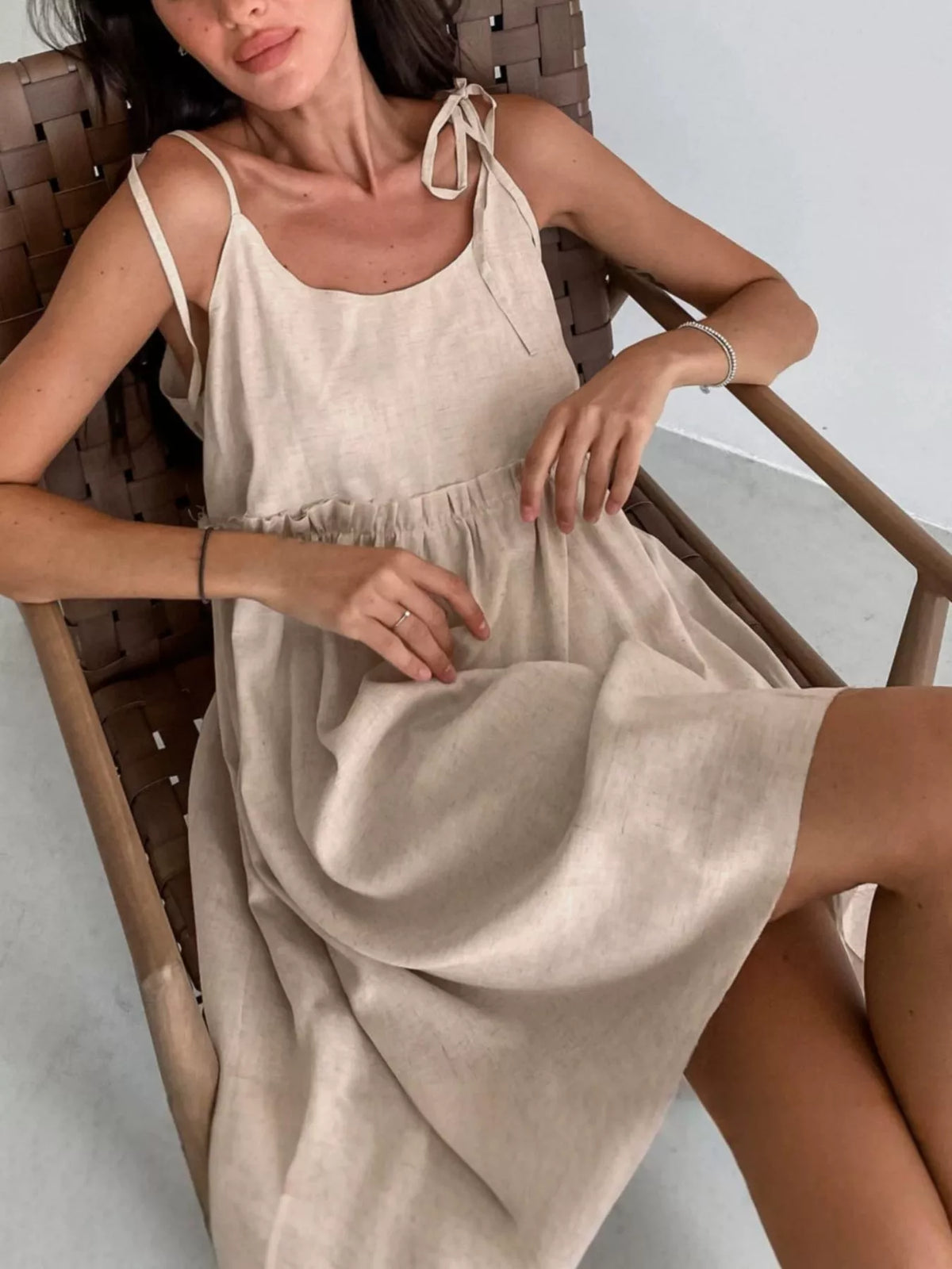 Frill Tie Shoulder Mini Dress