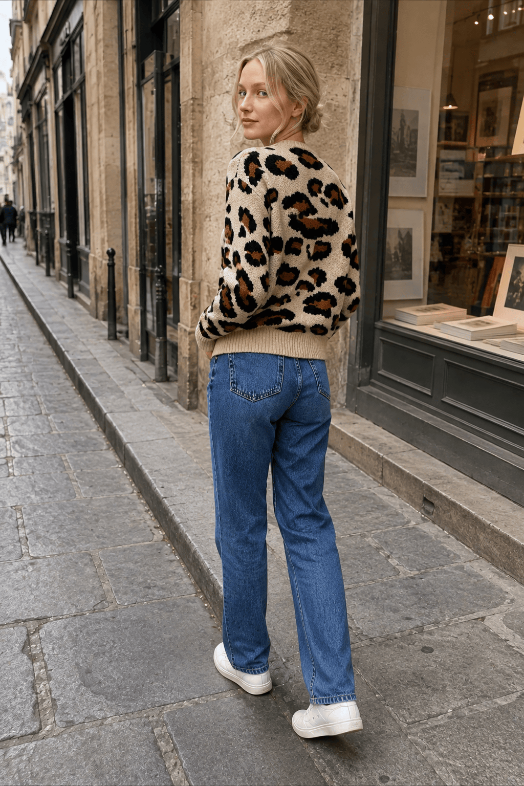 Colorblock Leopard Crewneck Sweater