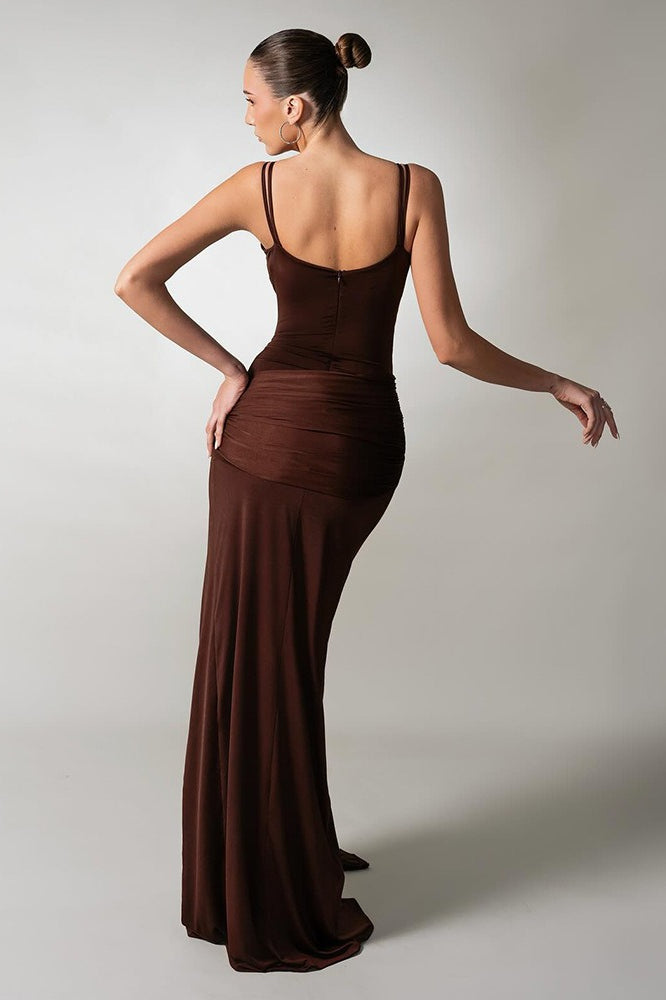 Ruched Backless Maxi Sophisticated Dress