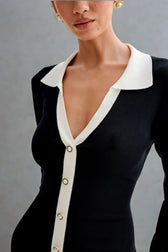 Pearl Button Ruffled Collar Knit Sweater Dress 2