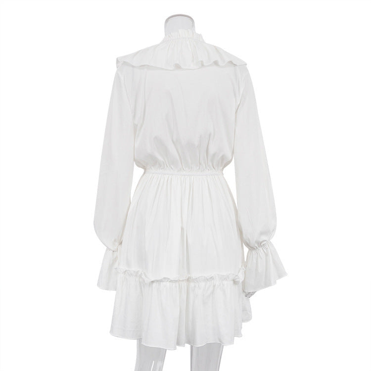 Ruffle Deep V-Neck Flounce Long Sleeve Tiered Mini Dress 7