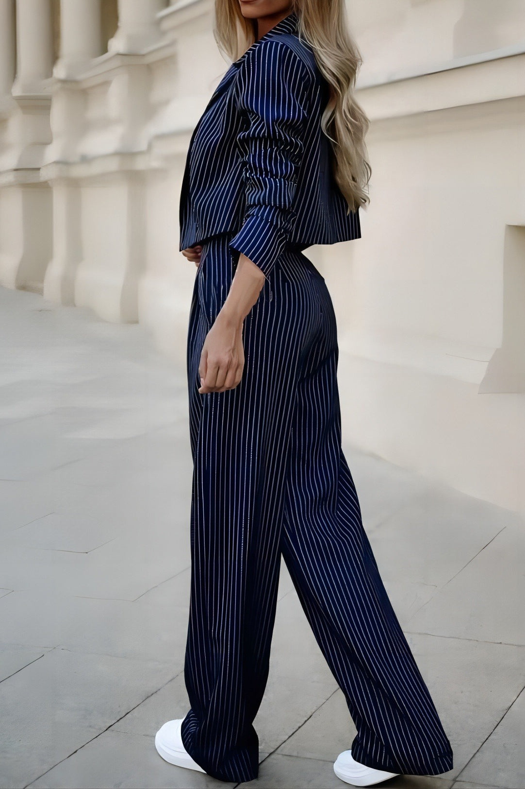 Striped Cropped Two Piece Blazer Pants Set