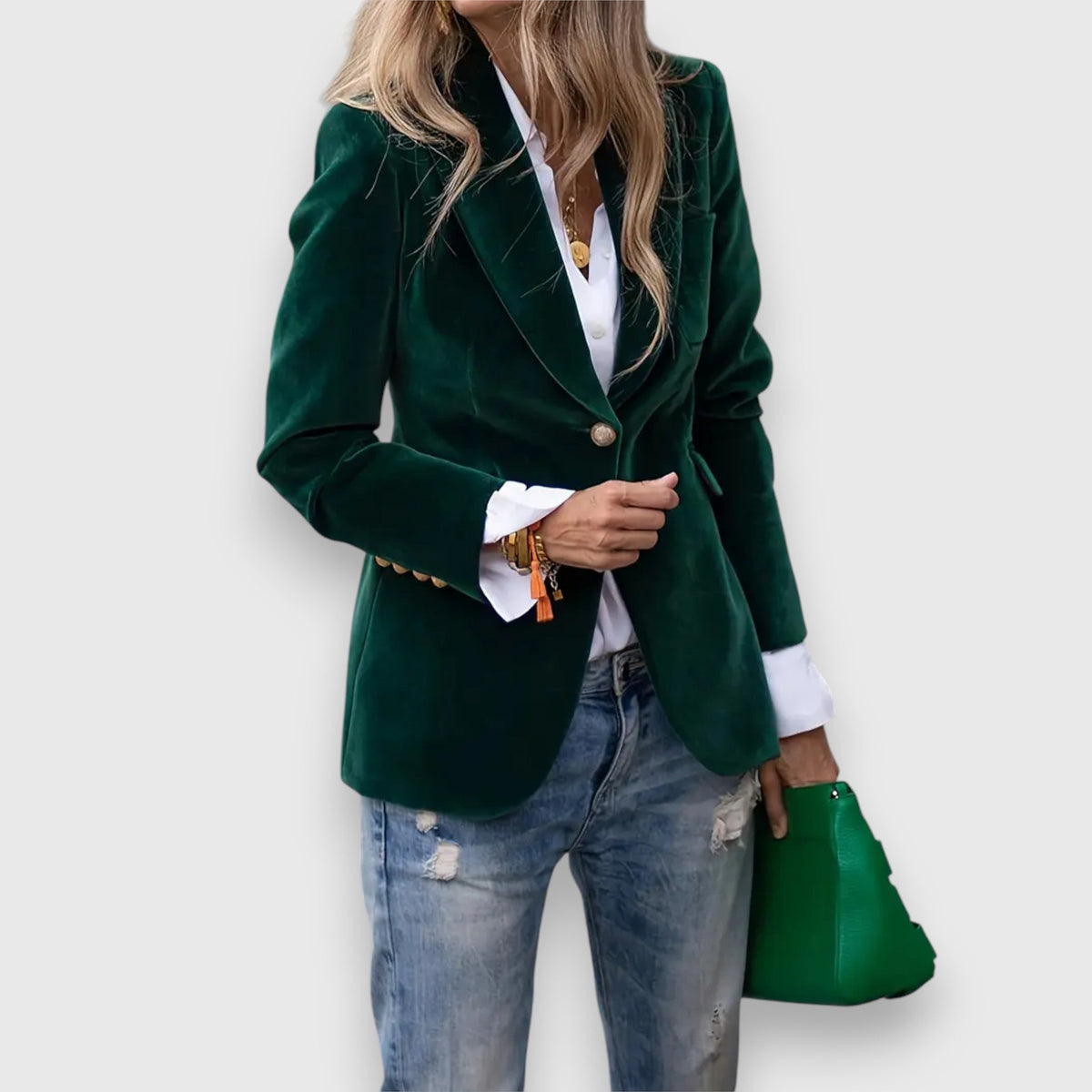 Velvet Notch Lapel Single Button Blazer