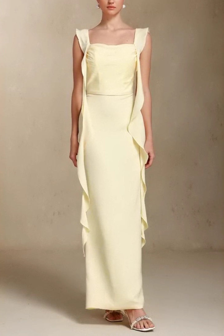 Square Neck Ruffle Trim Mermaid Gown