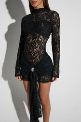 Lace Long Sleeve Ruched Mini Dress 4