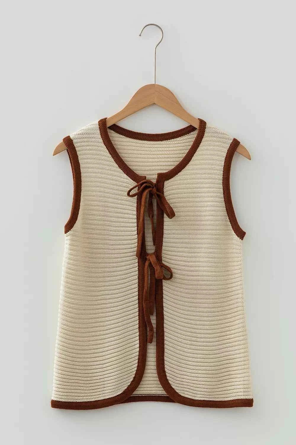 Contrast Trim Tie-Front Sweater Vest