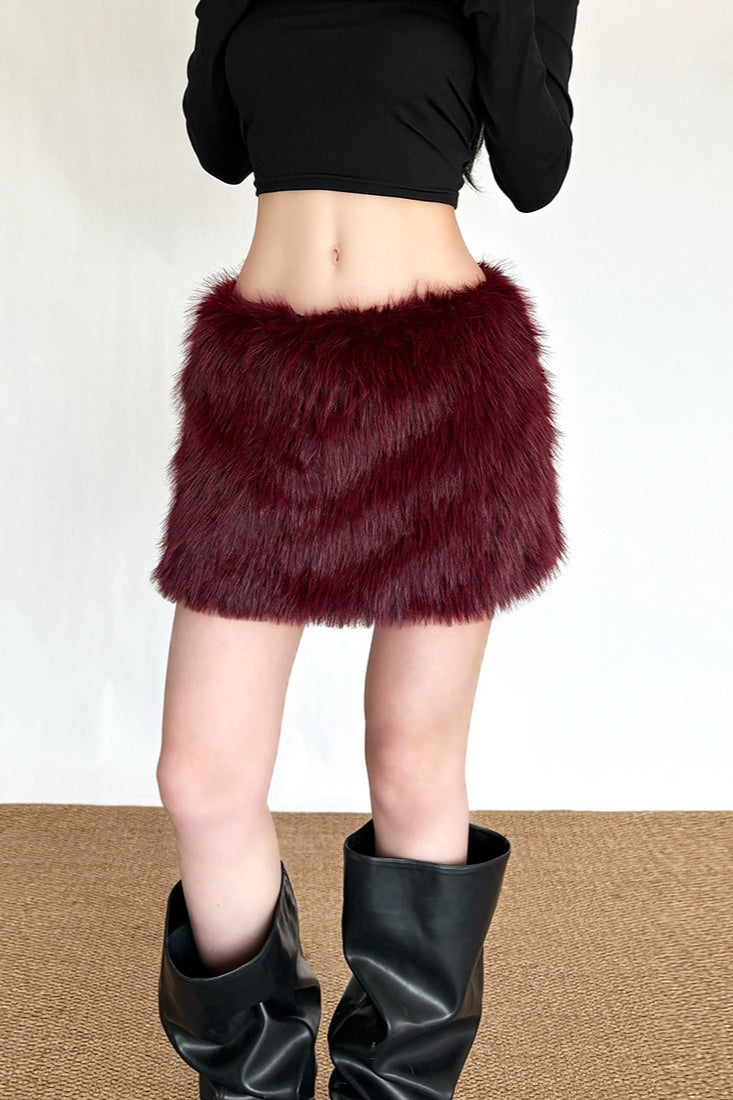 Shaggy Faux Fur Low Rise Bodycon Mini Skirt
