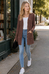 Brushed Ribbed Long Sleeve Cardigan
