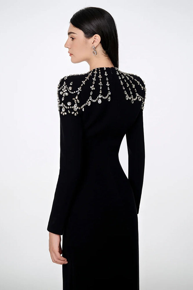 Elegant Square Neck Rhinestone Long Sleeve Bandage Cocktail Dress 2