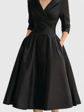Satin Collared Long Sleeve Fit and Flare Midi Dress 3