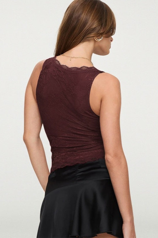Lace Paneled Sheer Fitted Cami Top