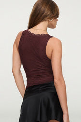 Lace Paneled Sheer Fitted Cami Top