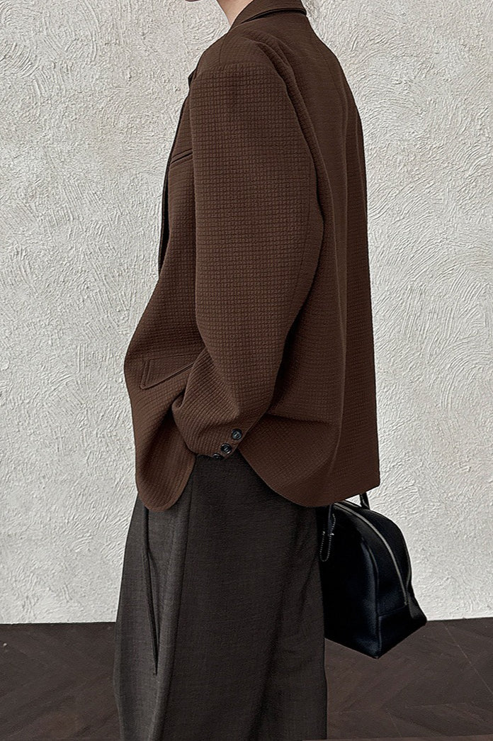 Waffle Textured Notch Lapel Two Button Oversized Blazer 4