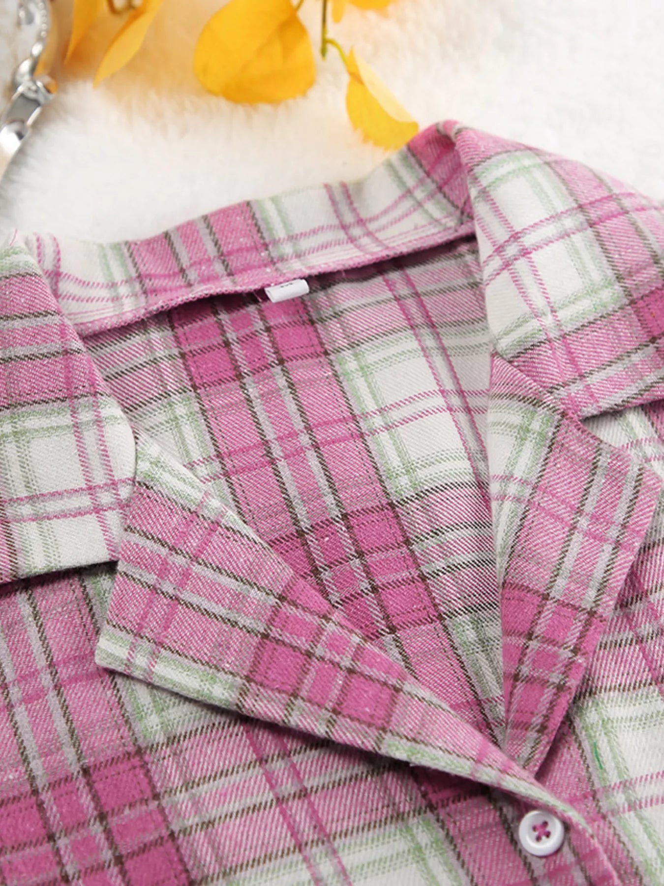 Plaid Long Sleeve Shirt and Pants Set