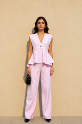Cotton V Neck Sleeveless Vest Pants Two Piece Set