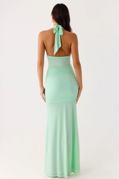 Deep V Halter Backless Sash Bodycon Party Dress