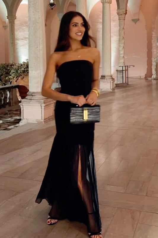 Strapless Sheer High Split Bodycon Maxi Dress - View 3