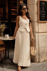 Sleeveless Top Skirt Elegant Two Piece Work Set