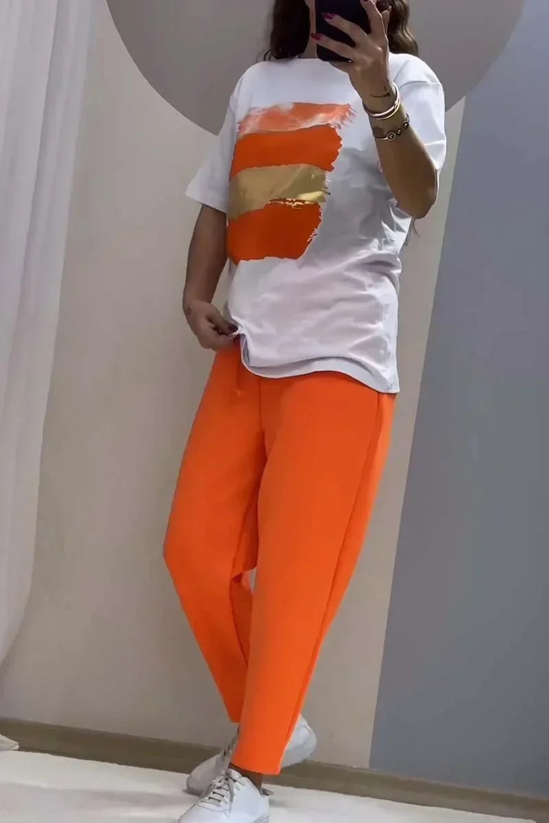Foil Print Tee and Jogger Pants Two Piece Set