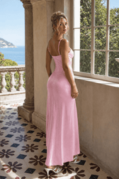 Open Back Strappy Cocktail Maxi Slip Dress