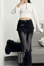 Y2K Vintage Bow Accent High Waist Slim Flare Jeans